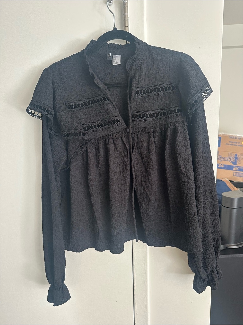 Black Lace-Trim Peasant Blouse